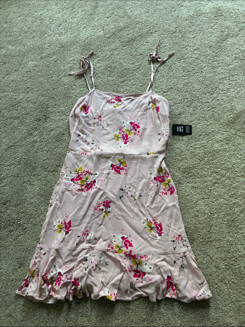 Express Light Pink Floral Tie-Strap Mini Dress